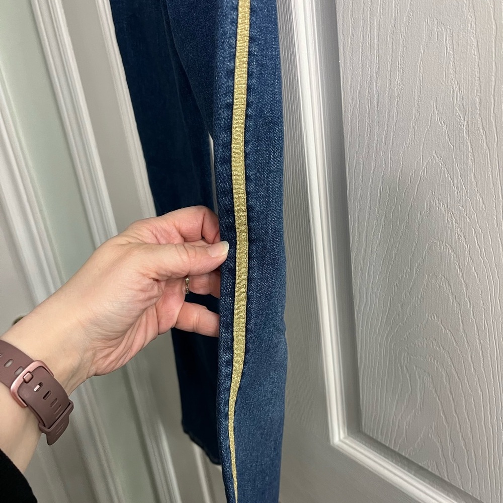 L'AGENCE 'Margot' High Rise Skinny gold Tuxedo Stripe Jeans size 28 - Picture 5 of 5